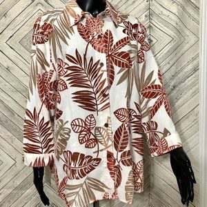alfred dunner 1X sheer leaf print blouse